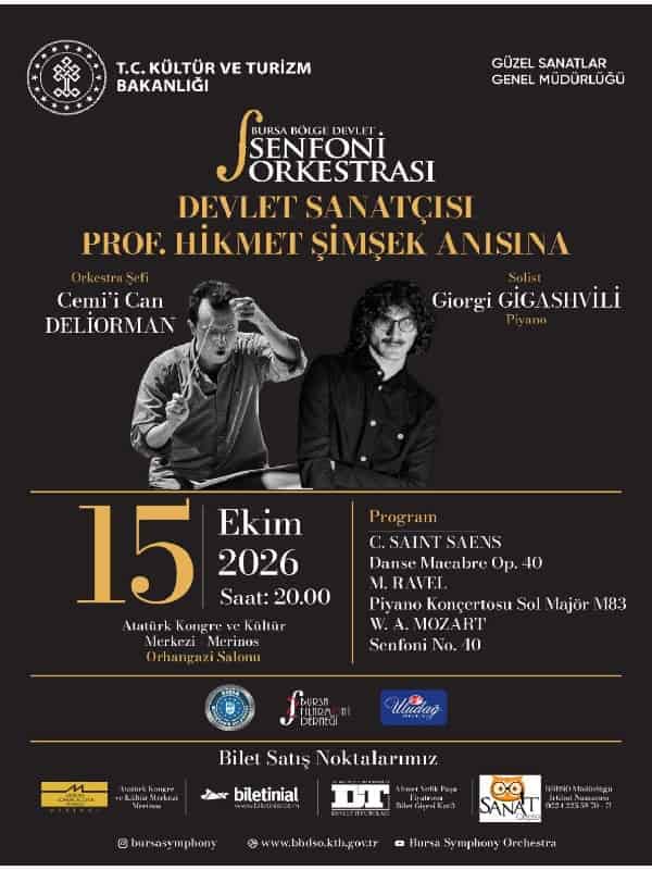 15 Ekim Konseri Bursa Bölge Devlet Senfoni Orkestrası, 15 Ekim 2026, Merinos Akkm Orhangazi Salonu, Bursa konser afişi