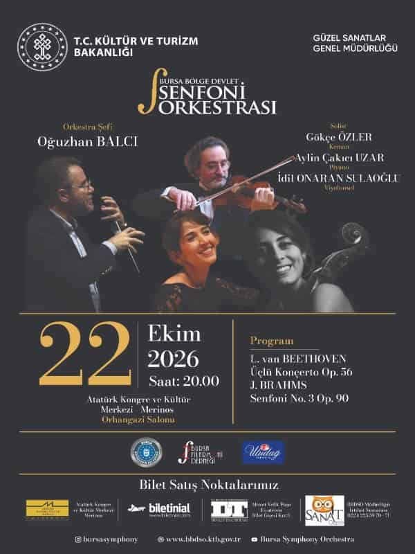 22 Ekim Konseri Bursa Bölge Devlet Senfoni Orkestrası, 22 Ekim 2026, Merinos Akkm Orhangazi Salonu, Bursa konser afişi