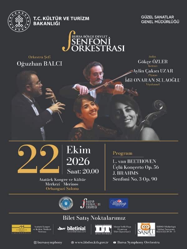 22 Ekim Konseri Bursa Bölge Devlet Senfoni Orkestrası, 22 Ekim 2026, Merinos Akkm Orhangazi Salonu, Bursa konser afişi