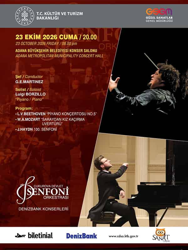 23 Ekim Konseri - Çukurova Devlet Senfoni Orkestrası, 23 Ekim 2026, Adana Büyükşehir Belediyesi Konser Salonu, Adana konser