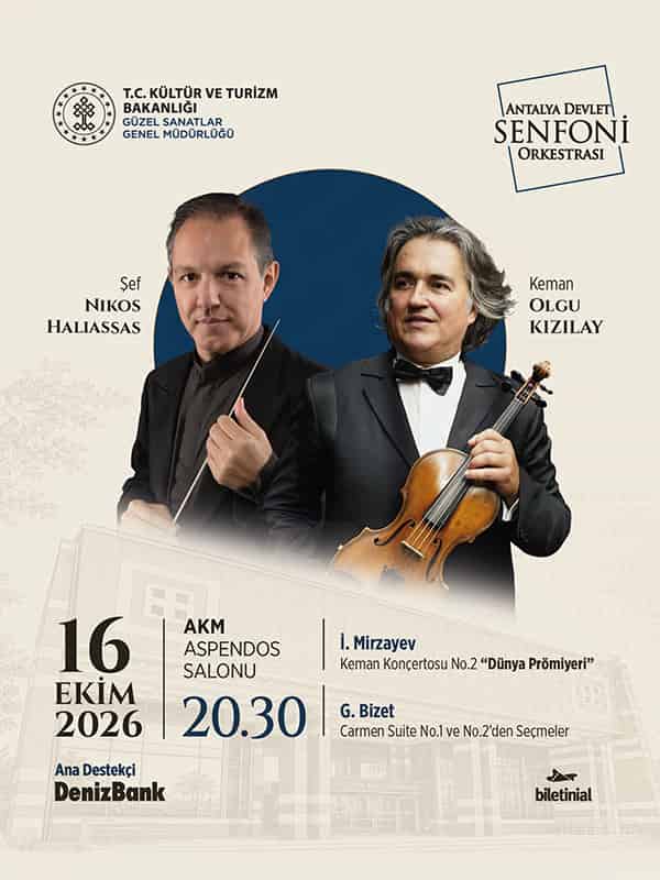 Antalya Devlet Senfoni Orkestrası & Denizbank Konserleri 16 Ekim, 16 Ekim 2026, A.K.M. Aspendos Salonu, Antalya konser afişi