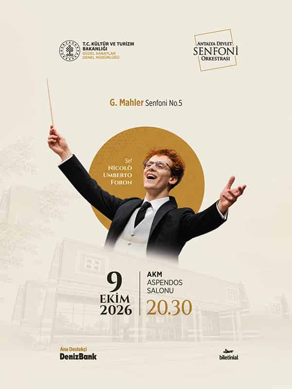 Antalya Devlet Senfoni Orkestrası & Denizbank Konserleri 9 Ekim, 9 Ekim 2026, A.K.M. Aspendos Salonu, Antalya konser afişi