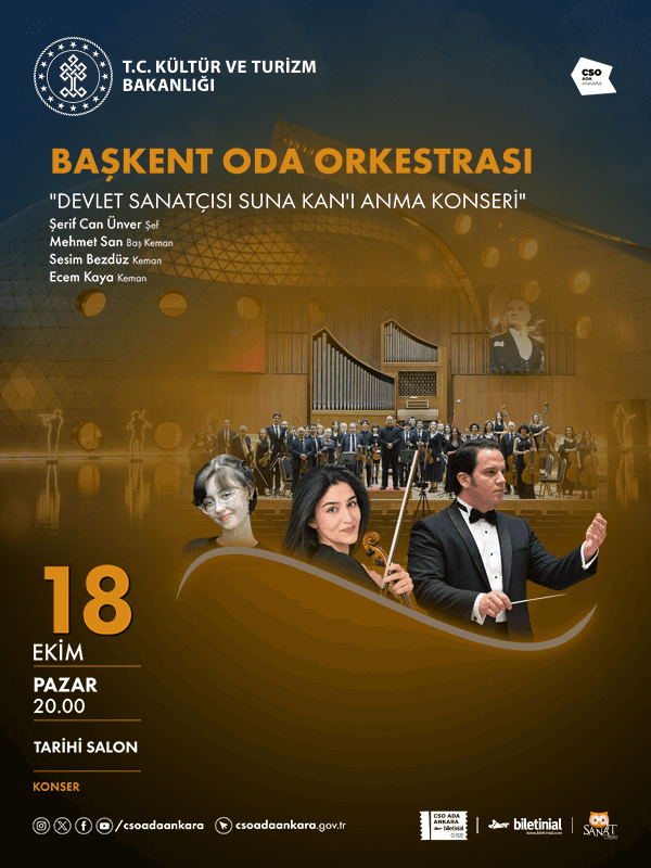 BAŞKENT ODA ORKESTRASI "Devlet Sanatçısı Suna Kan'ı Anma Konseri", 18 Ekim 2026, CSO ADA ANKARA Tarihi Salon, Ankara konser