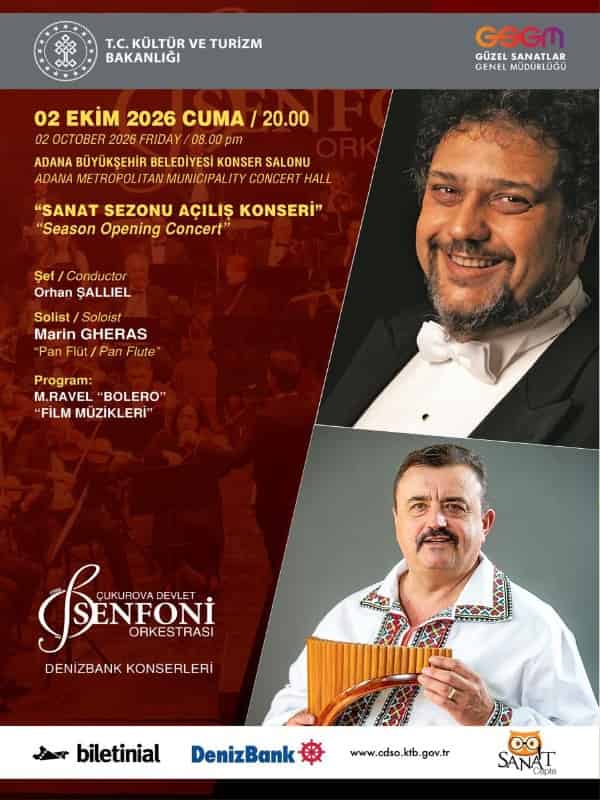 ÇDSO 2026-2027 Sanat Sezonu Açılış Konseri, 2 Ekim 2026, Adana Büyükşehir Belediyesi Konser Salonu, Adana konser afişi