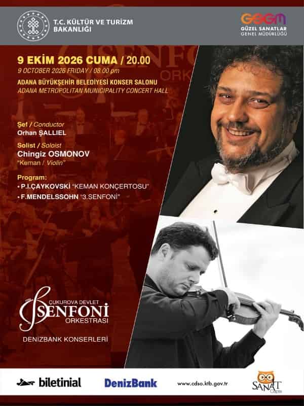 Çukurova Devlet Senfoni Orkestrası 09 Ekim Konseri, 9 Ekim 2026, Adana Büyükşehir Belediyesi Konser Salonu, Adana konser