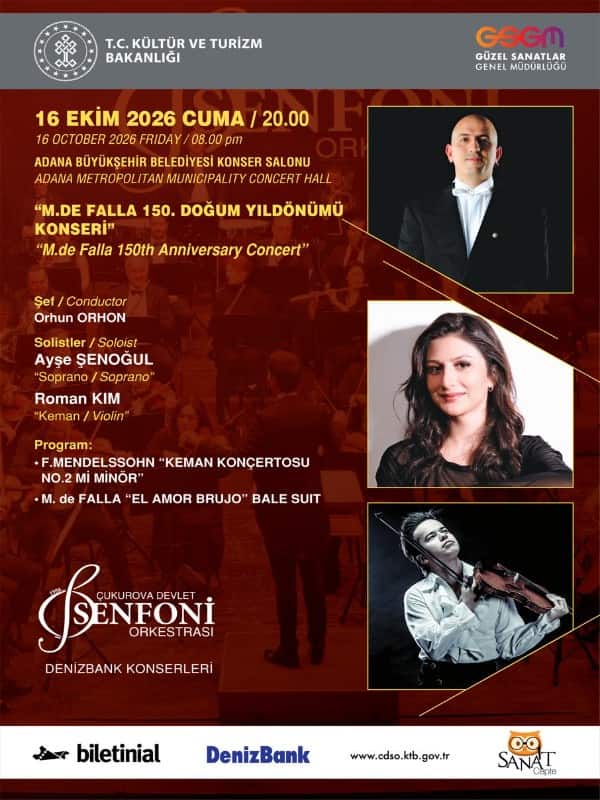 Çukurova Devlet Senfoni Orkestrası 16 Ekim Konseri, 16 Ekim 2026, Adana Büyükşehir Belediyesi Konser Salonu, Adana konser