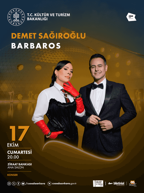Demet Sağıroğlu & Barbaros, 17 Ekim 2026, CSO ADA ANKARA Ziraat Bankası Ana Salon, Ankara konser afişi