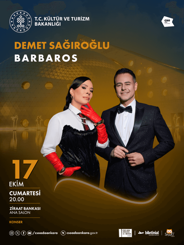 Demet Sağıroğlu & Barbaros, 17 Ekim 2026, CSO ADA ANKARA Ziraat Bankası Ana Salon, Ankara konser afişi