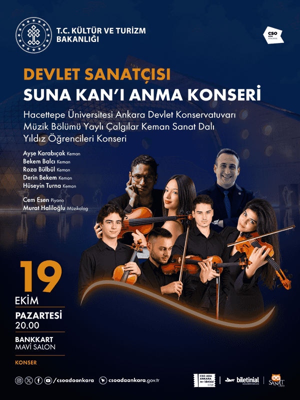 Devlet Sanatçısı Suna Kan'ı Anma Konseri, 19 Ekim 2026, CSO ADA ANKARA Bankkart Mavi Salon, Ankara konser afişi