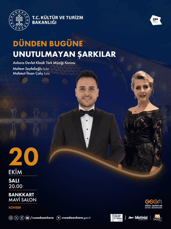 Dünden Bugüne Unutulmayan Şarkılar, 20 Ekim 2026, CSO ADA ANKARA Bankkart Mavi Salon, Ankara konser afişi