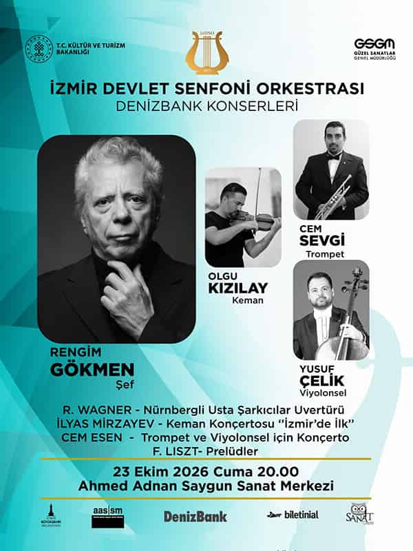 İzmir Devlet Senfoni Orkestrası DenizBank Konserleri - 23 Ekim Konseri, 23 Ekim 2026, Ahmed Adnan Saygun Sanat Merkezi,