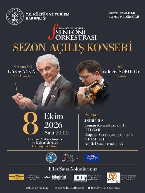 Sezon Açılış Konseri Bursa Bölge Devlet Senfoni Orkestrası, 8 Ekim 2026, Merinos AKKM Osmangazi Salonu, Bursa konser afişi