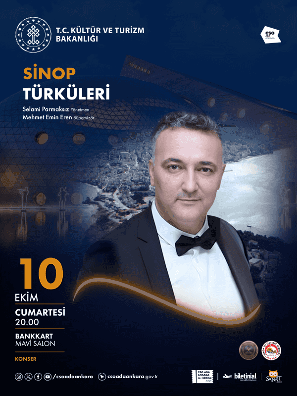 Sinop Türküleri Konseri, 10 Ekim 2026, CSO ADA ANKARA Bankkart Mavi Salon, Ankara konser afişi