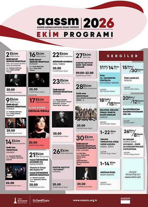 Goethe Institut “Suyumuz” Konseri, 26 Ekim 2026, Ahmed Adnan Saygun Sanat Merkezi — Küçük Salon, İzmir konser afişi