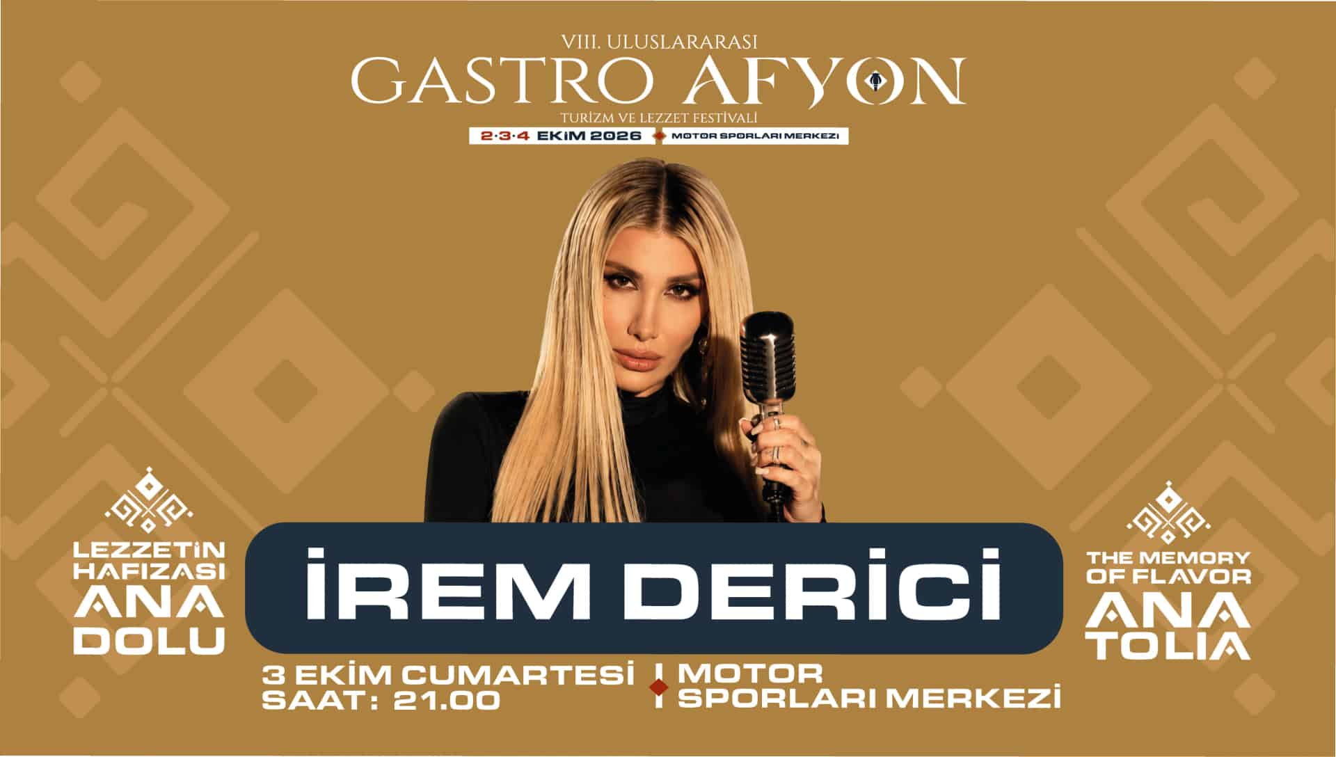 GastroAfyon İrem Derici Konseri, 3 Ekim 2026, Afyon Motor Sporları Merkezi, Afyonkarahisar konser afişi