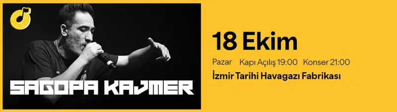 Sagopa Kajmer, 18 Ekim 2026, Tarihi Havagazı Fabrikası, İzmir konser afişi
